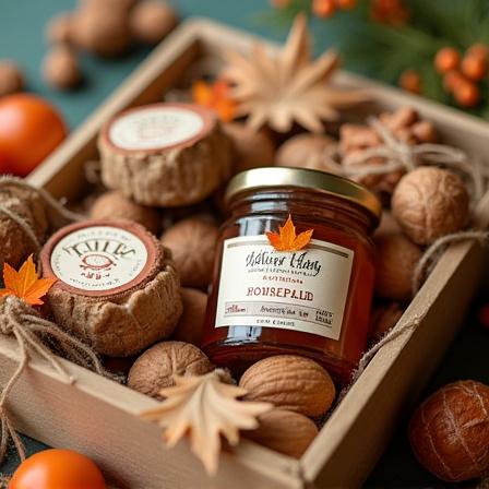 Canasta temática de temporada con flores y alimentos saludables